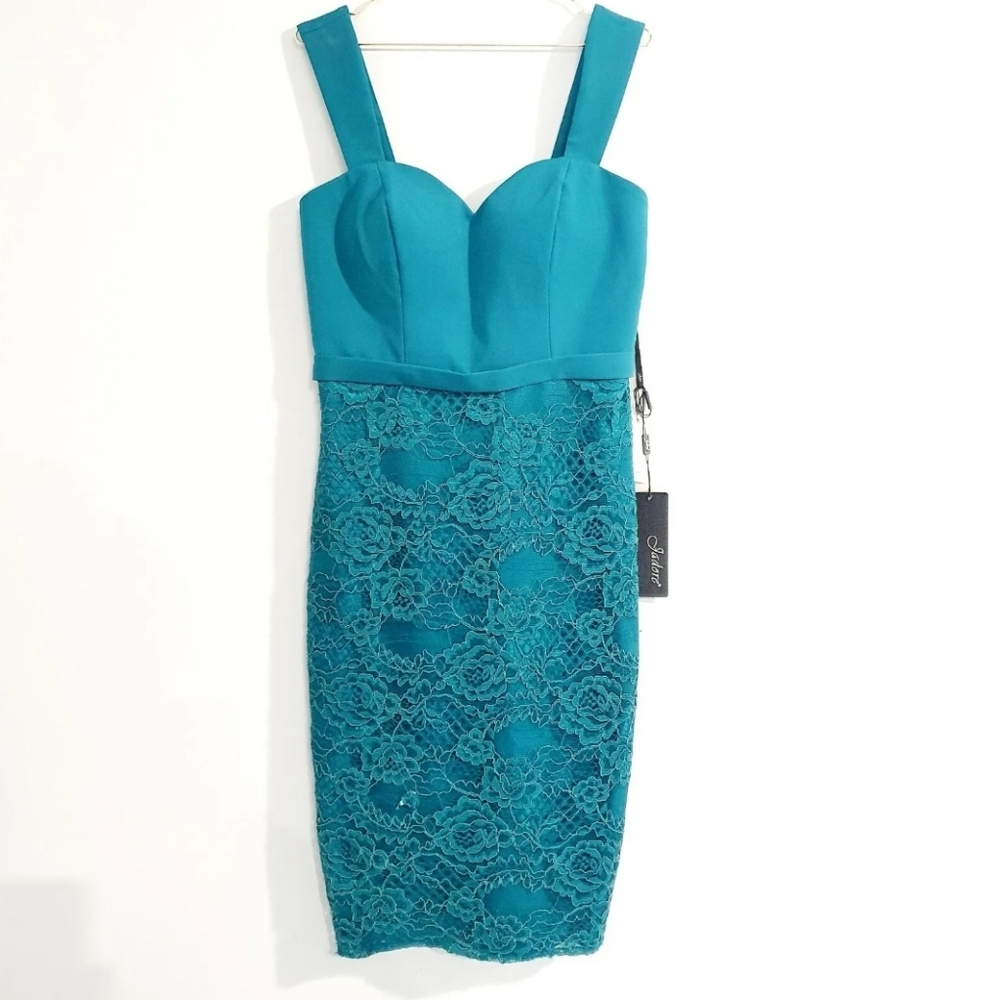 Jadore Size 14 Teal Knee Length Lace Women's Pencil Dress New With Tags - Picture 1 of 12